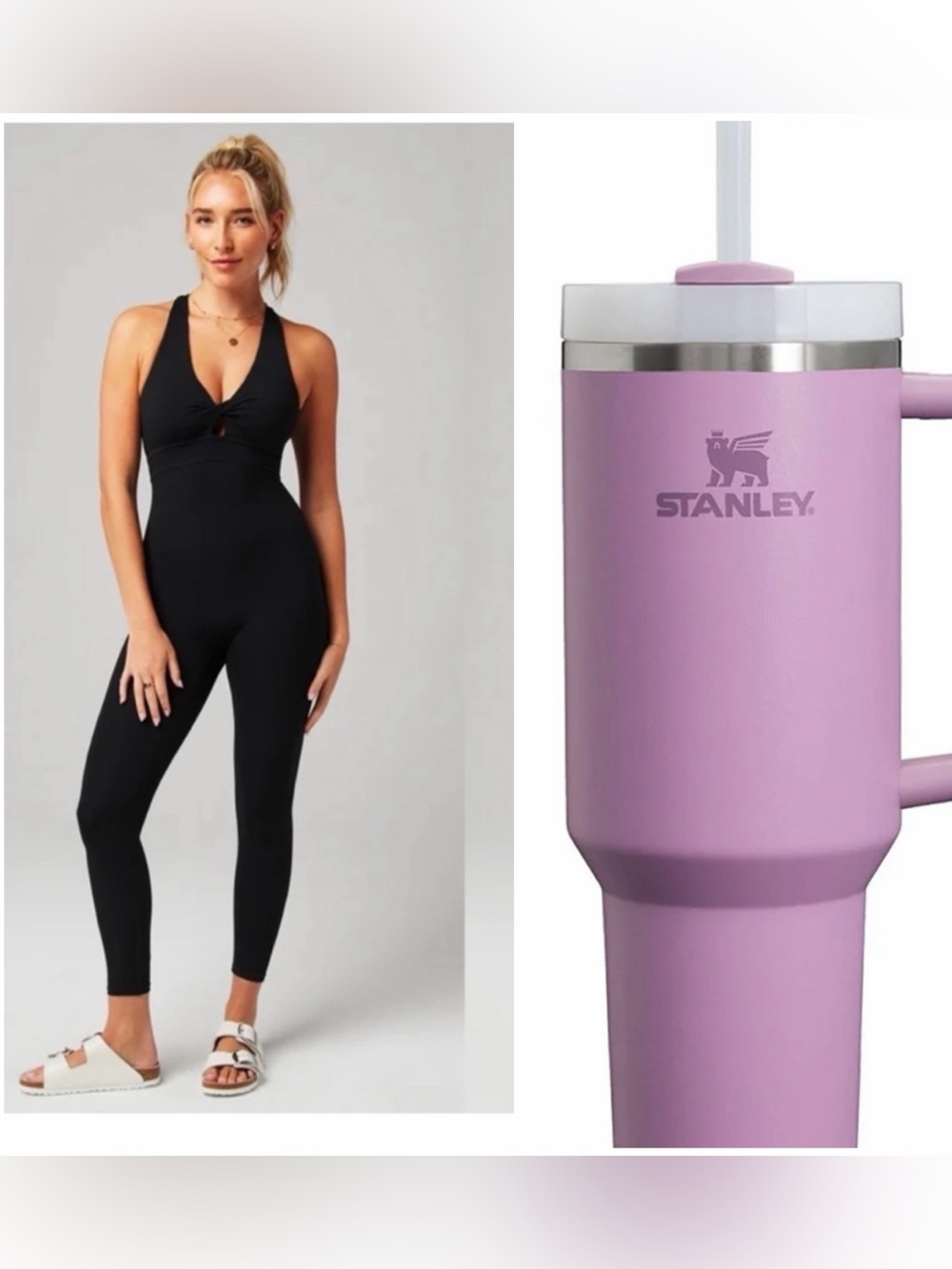 Fabletics Black Cross-Back Jumpsuit and Stanley bundle